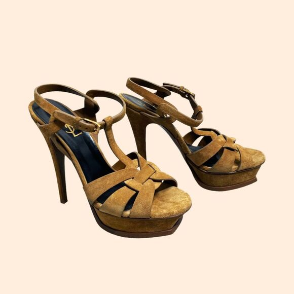 Yves Saint Laurent Tribute Tan Suede Sandals - Picture 1 of 16